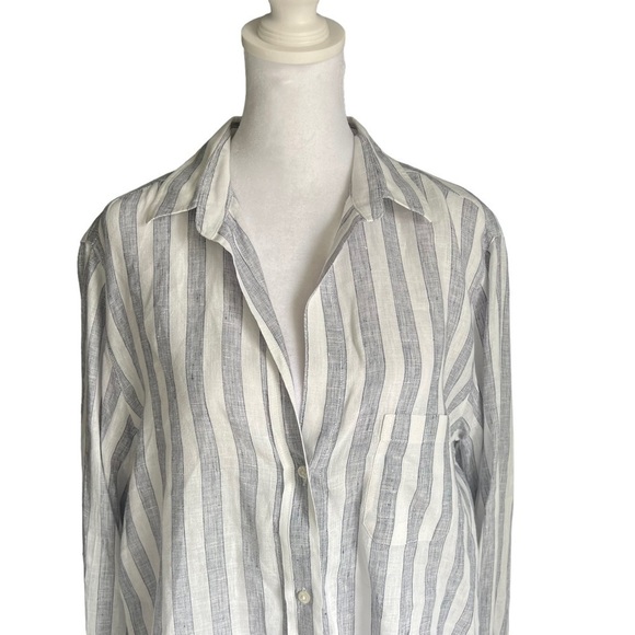 Grayson - The Hero Stripe Tumbled Linen Button Down Shirt Blouse Sz 12/14 - Picture 5 of 12